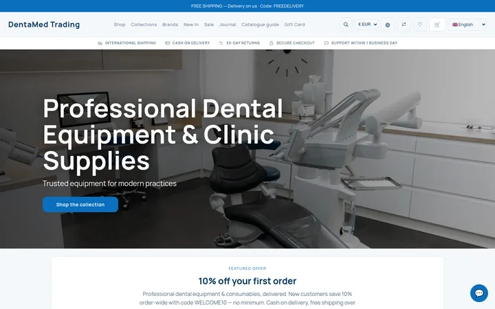 DentaMed Trading storefront — a dental supplies store built on NEXT BASKET AI